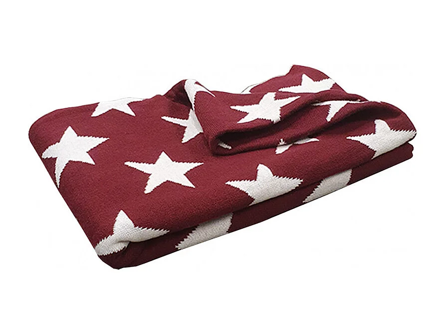 Plaid réversible coton rouge, motif étoiles 100 x 150 cm - EDITH 6705