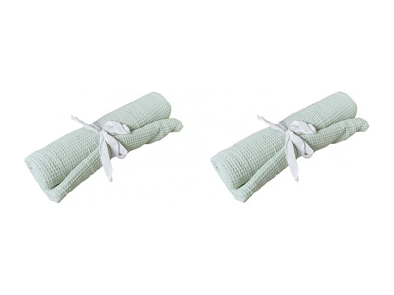 Lot 2 chemins de table en coton et lin vert 45 x 150 cm - CUADRO 8948