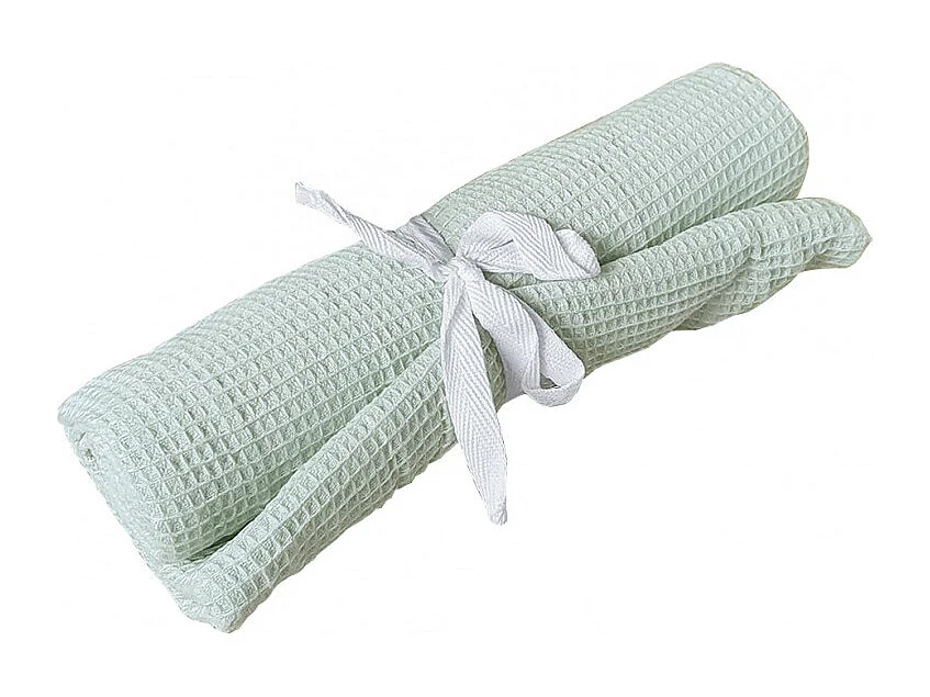 Lot 2 chemins de table en coton et lin vert 45 x 150 cm - CUADRO 8948