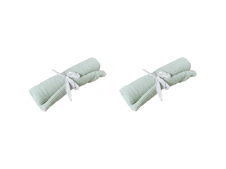 Lot 2 chemins de table en coton et lin vert 45 x 150 cm - CUADRO 8948