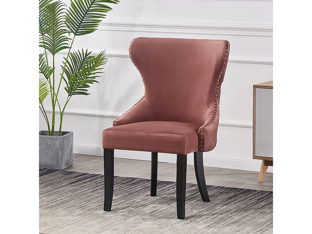 MAYFAIR - Chaise Capitonnée Velours - Style Contemporain - Pieds en Bois - Rose