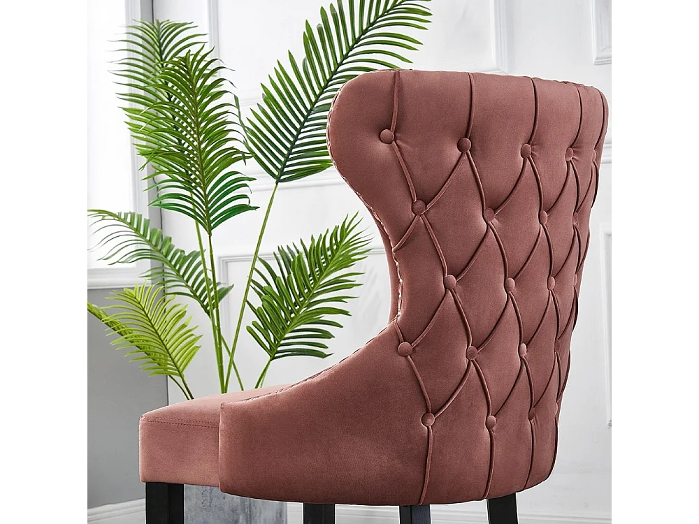 MAYFAIR - Chaise Capitonnée Velours - Style Contemporain - Pieds en Bois - Rose