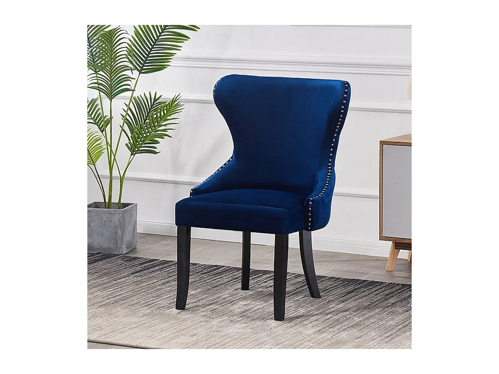 MAYFAIR - Chaise Capitonnée Velours - Style Contemporain - Pieds en Bois - Bleu