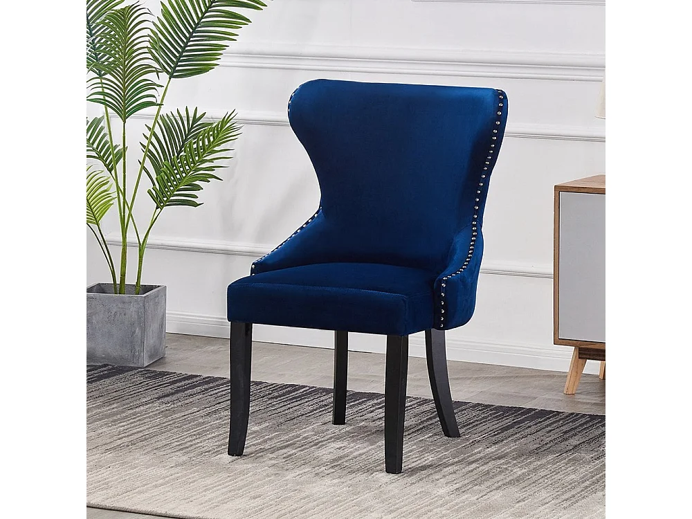 MAYFAIR - Chaise Capitonnée Velours - Style Contemporain - Pieds en Bois - Bleu