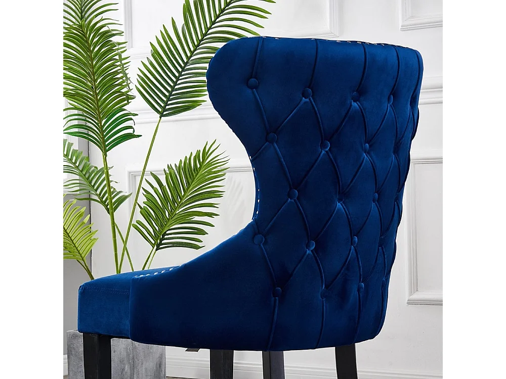 MAYFAIR - Chaise Capitonnée Velours - Style Contemporain - Pieds en Bois - Bleu