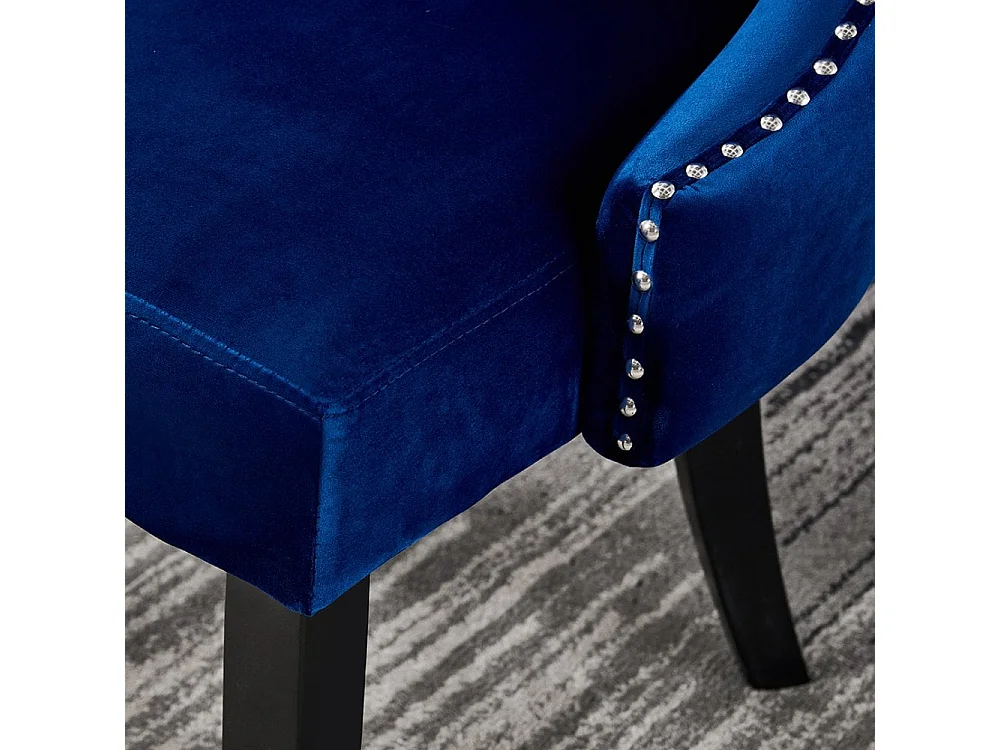 MAYFAIR - Chaise Capitonnée Velours - Style Contemporain - Pieds en Bois - Bleu