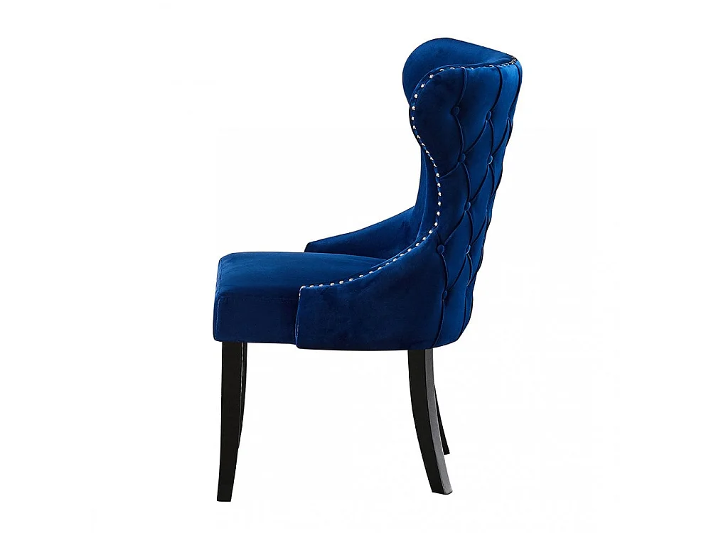 MAYFAIR - Chaise Capitonnée Velours - Style Contemporain - Pieds en Bois - Bleu
