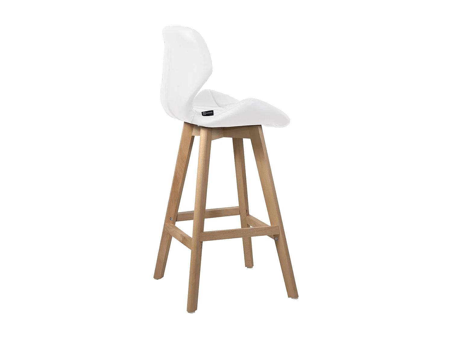 Lote de 2 sillas de bar escandinavas de 67 cm, asiento de símil cuero acolchado, patas de madera FATA (blanco)