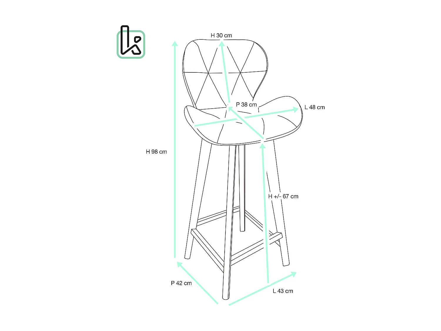 Lote de 2 sillas de bar escandinavas de 67 cm, asiento de símil cuero acolchado, patas de madera FATA (blanco)