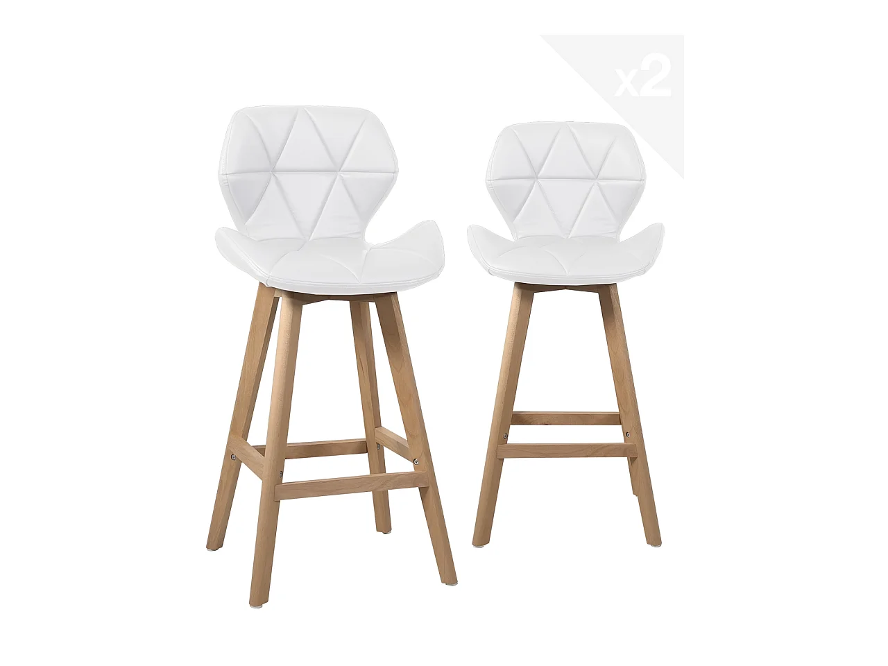 Set van 2 Scandinavische barstoelen 67cm simili leder gequilt houten poten FATA (wit)