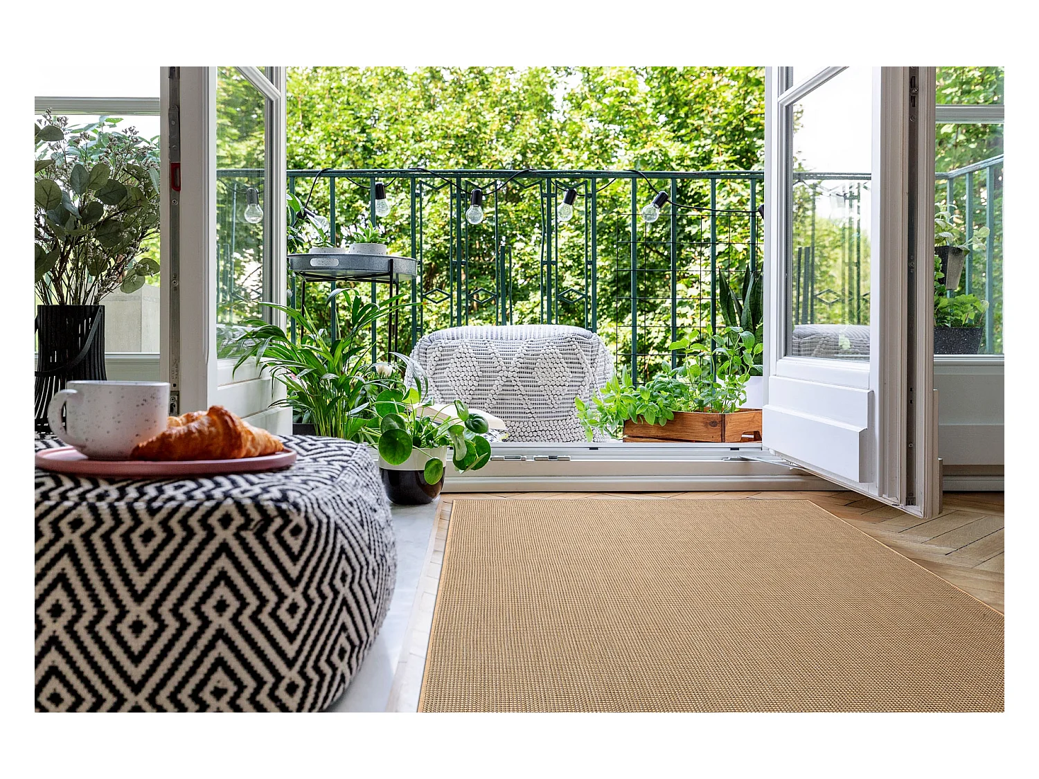 Tapete SIZAL FLOORLUX 20580 avião cor sólida - natural / café 120x170 cm