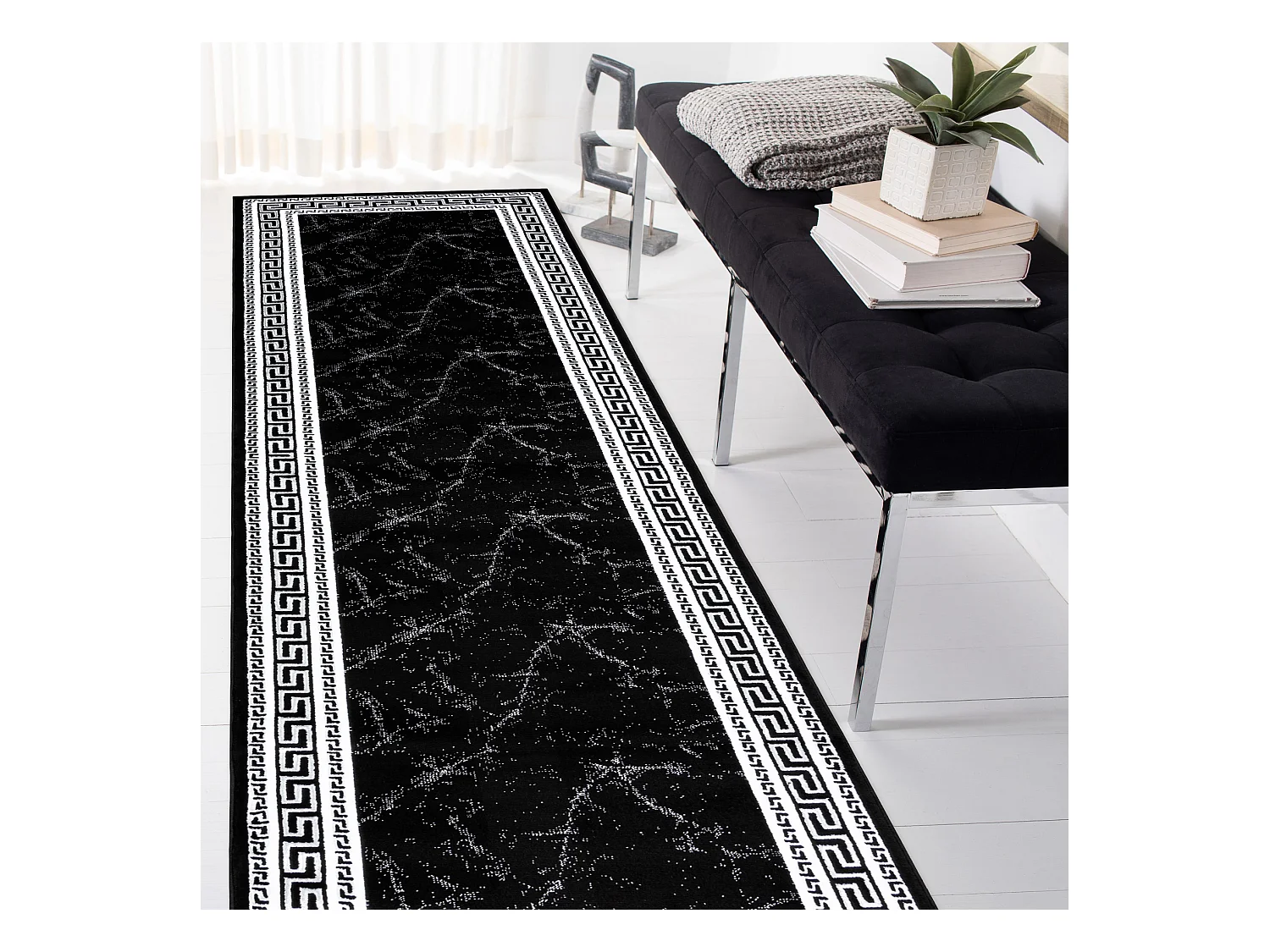 Tapijt GLOSS modern 2813 87 stijlvol, frame, Grieks zwart / grijs 80x200 cm