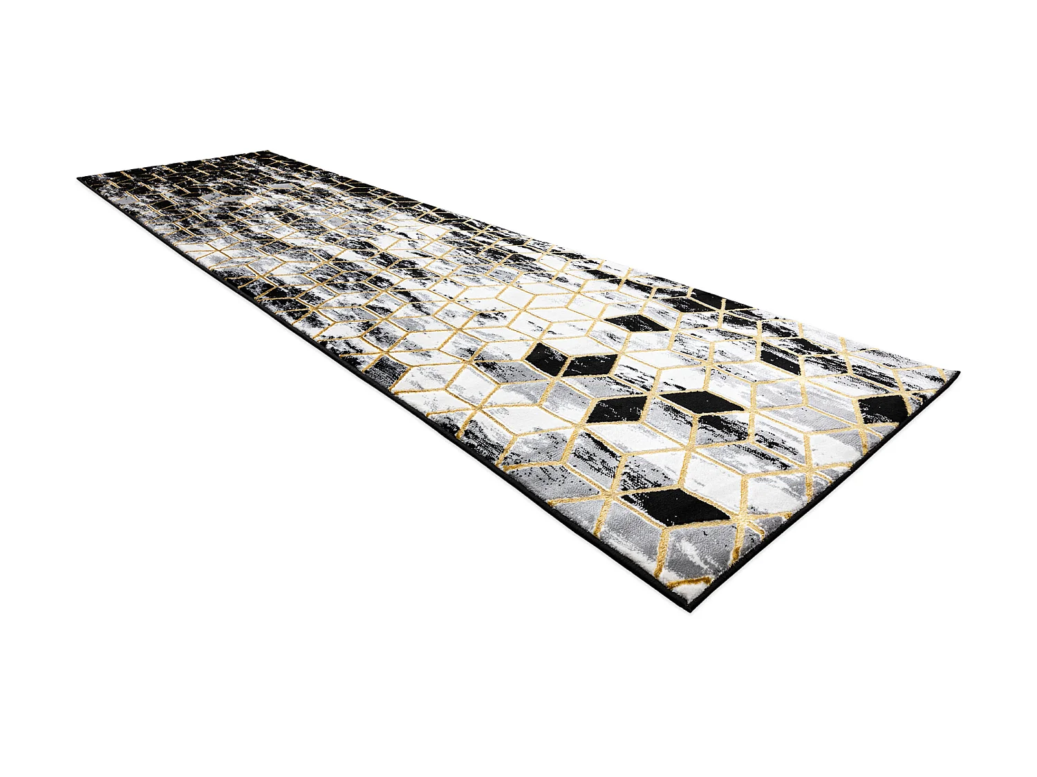 Tapijt GLOSS modern 409A 82 Kubus, stijlvol, glamour, art deco zwart / 80x200 cm