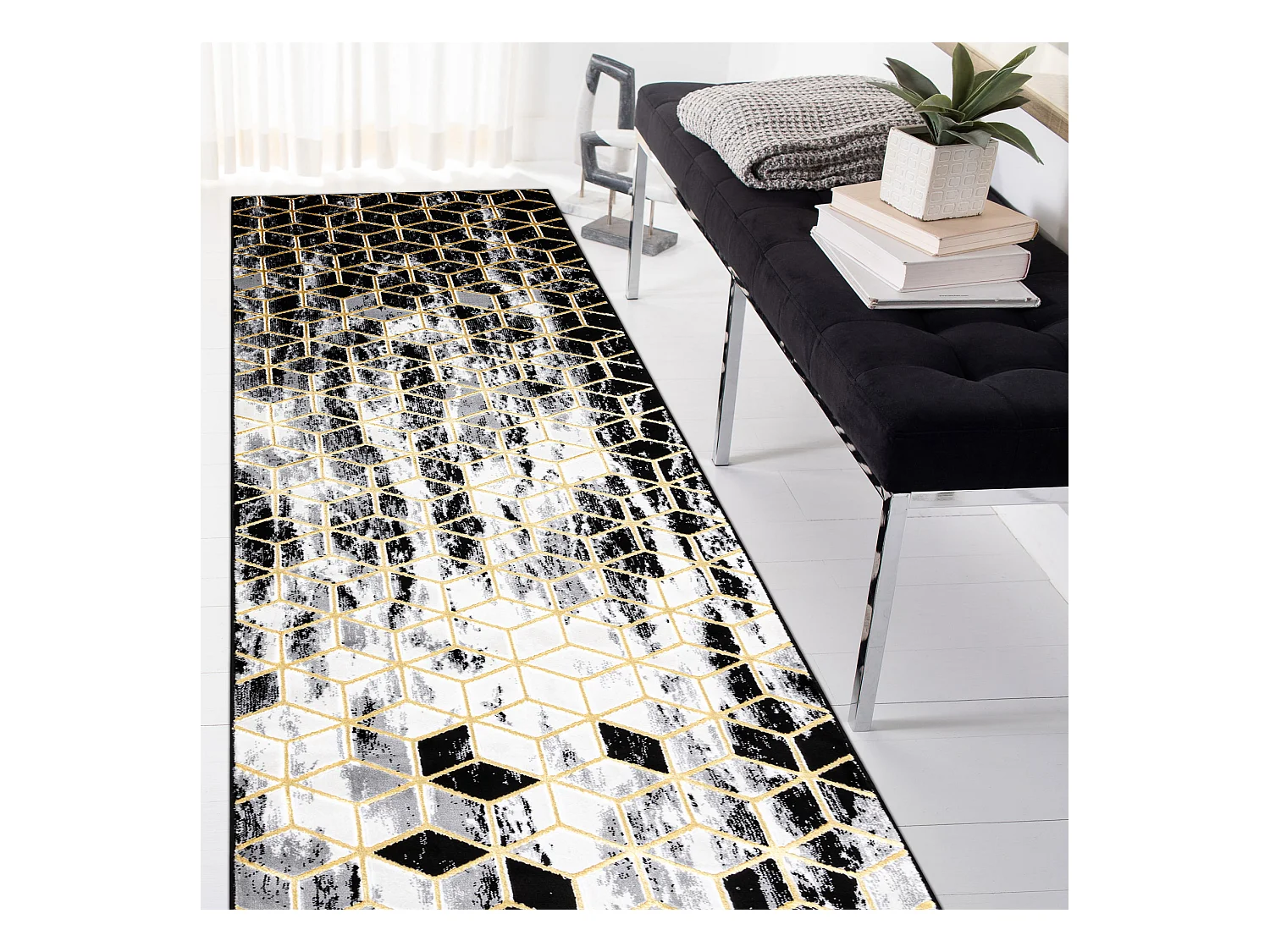Tapijt GLOSS modern 409A 82 Kubus, stijlvol, glamour, art deco zwart / 80x200 cm