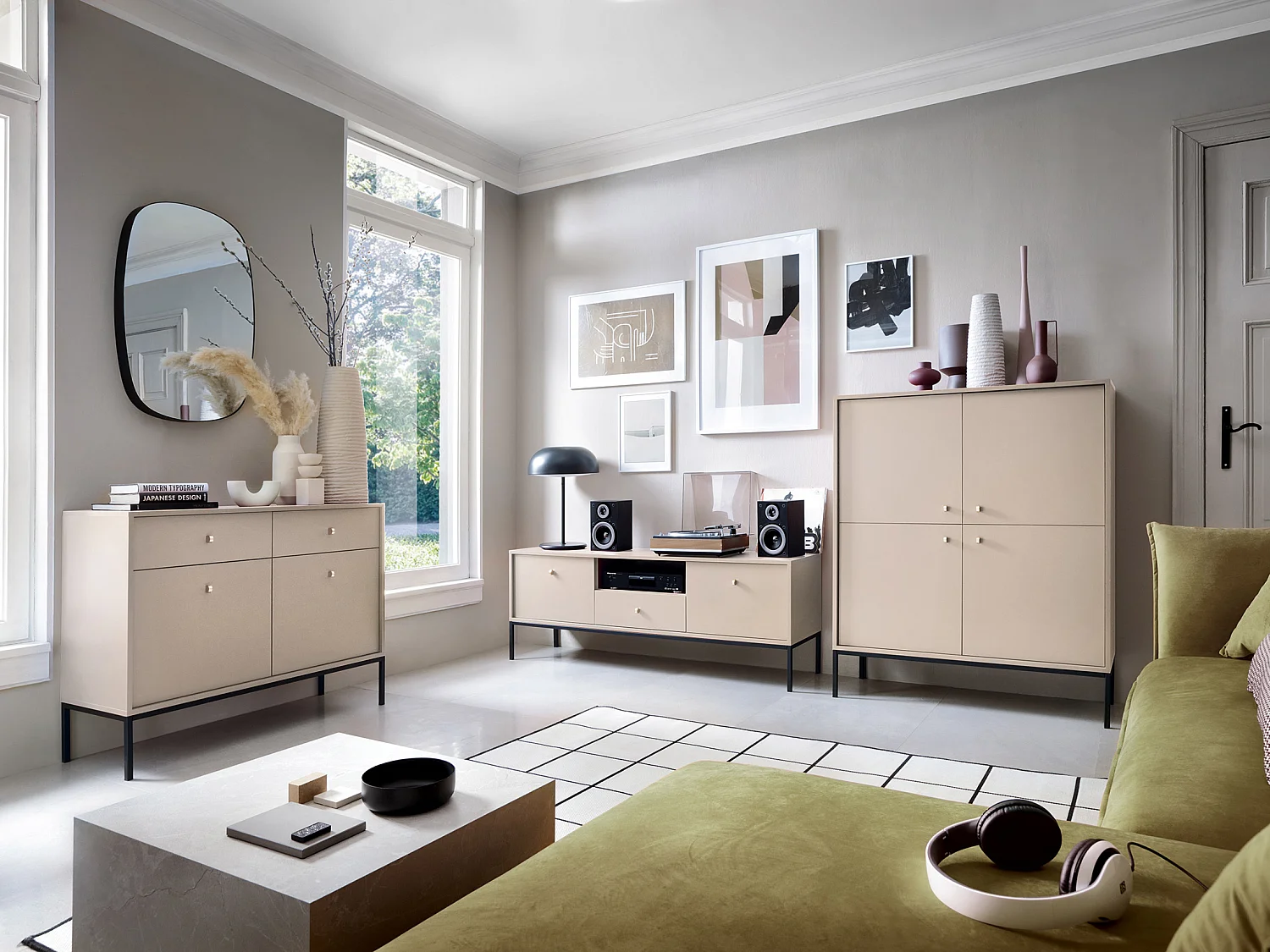 Hoge buffetkast - 4 deuren - Beige - BOGDAN