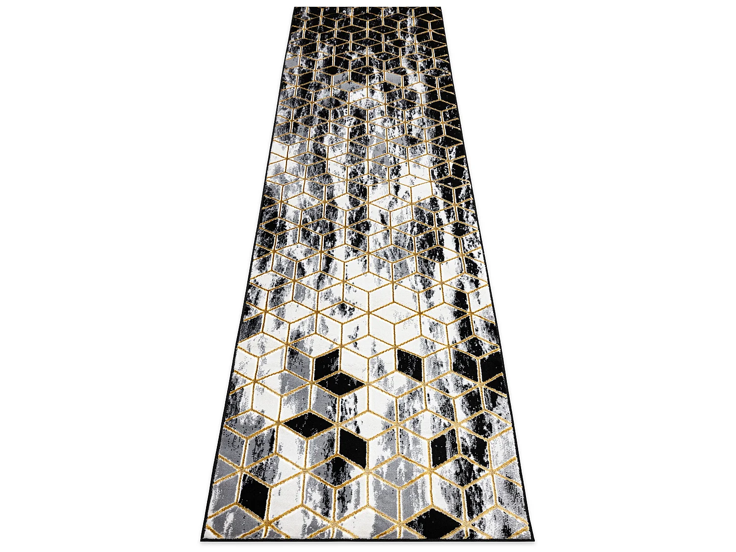 Tapijt GLOSS modern 409A 82 Kubus, stijlvol, glamour, art deco zwart / 80x250 cm