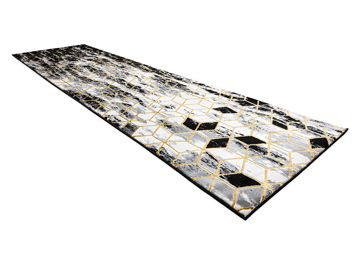 Tapijt GLOSS modern 409A 82 Kubus, stijlvol, glamour, art deco zwart / 80x250 cm