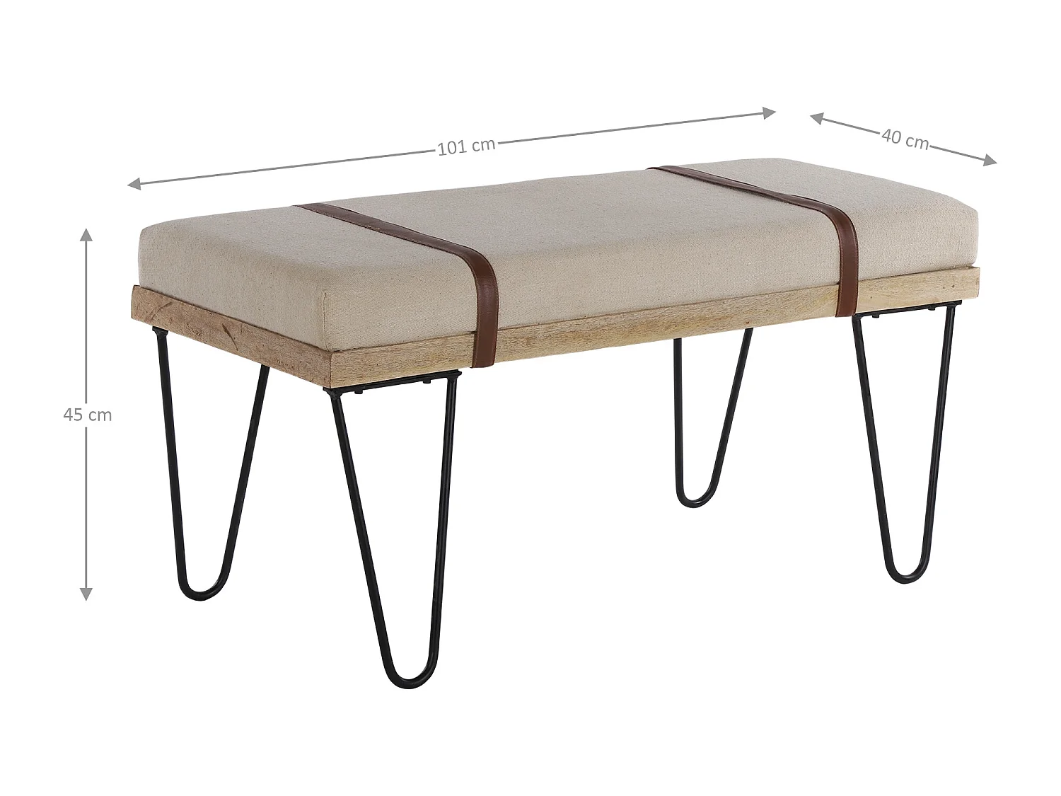 Banc capitonné banquette rembourré gris 101x45x40 cm WOMO-DESIGN