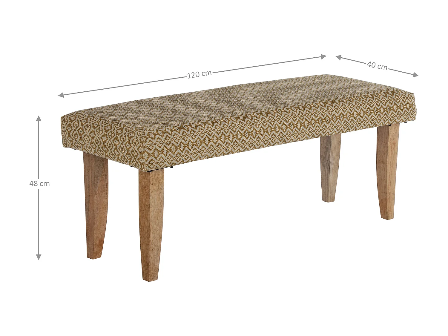 Banc rembourré Palma 120x48x40 cm tissu blanche dorée pieds en bois banquette meuble d’assise tabouret long couloir entrée style rétro d'intérieur