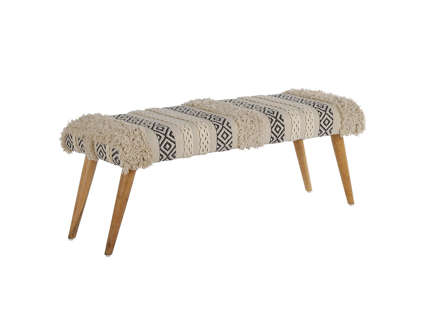 Banc banquette de lit bois tissu blanc/noir 120cm