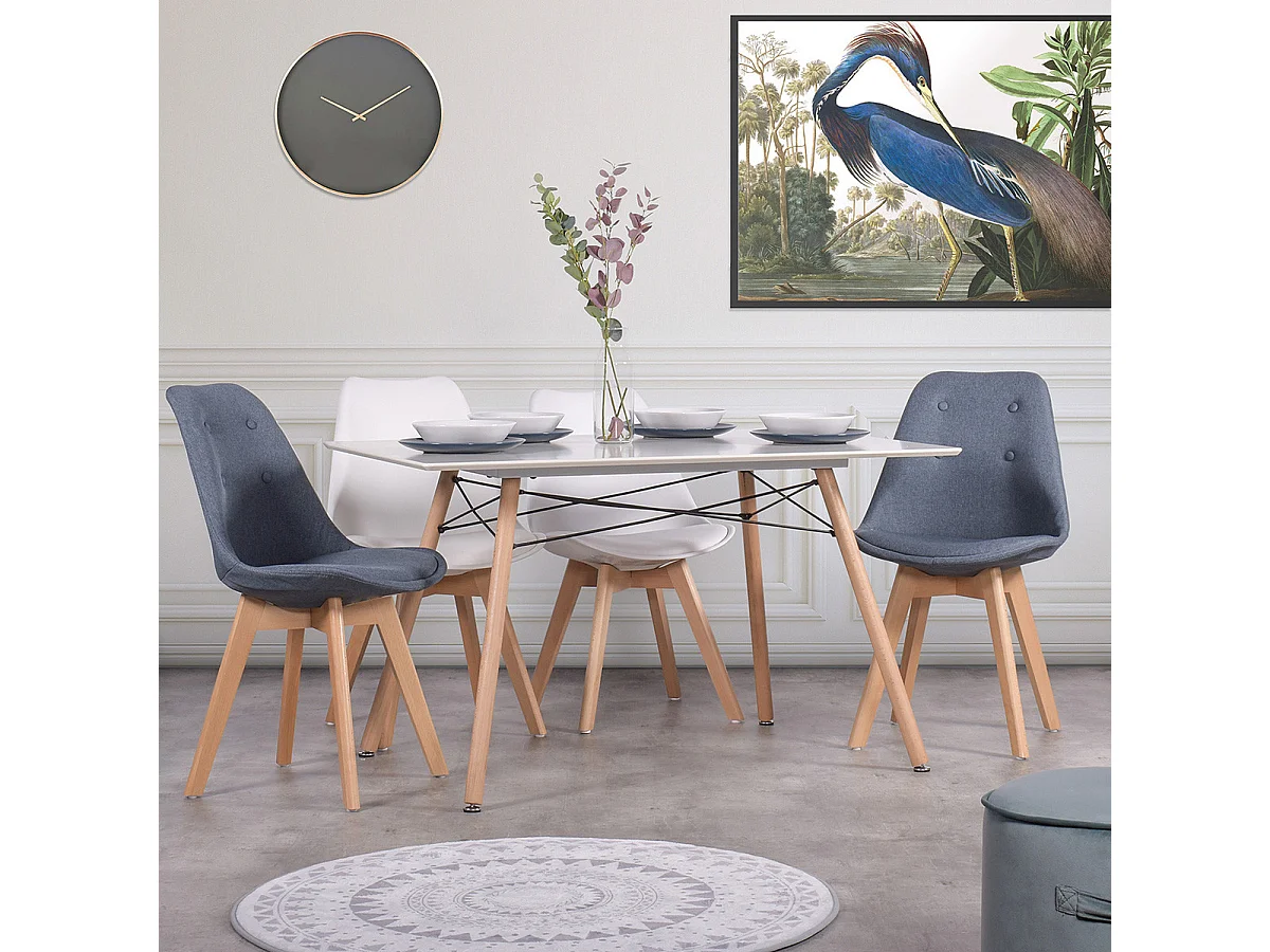 Table de salle à manger style scandinave et industriel blanc et bois LONDON SLIM