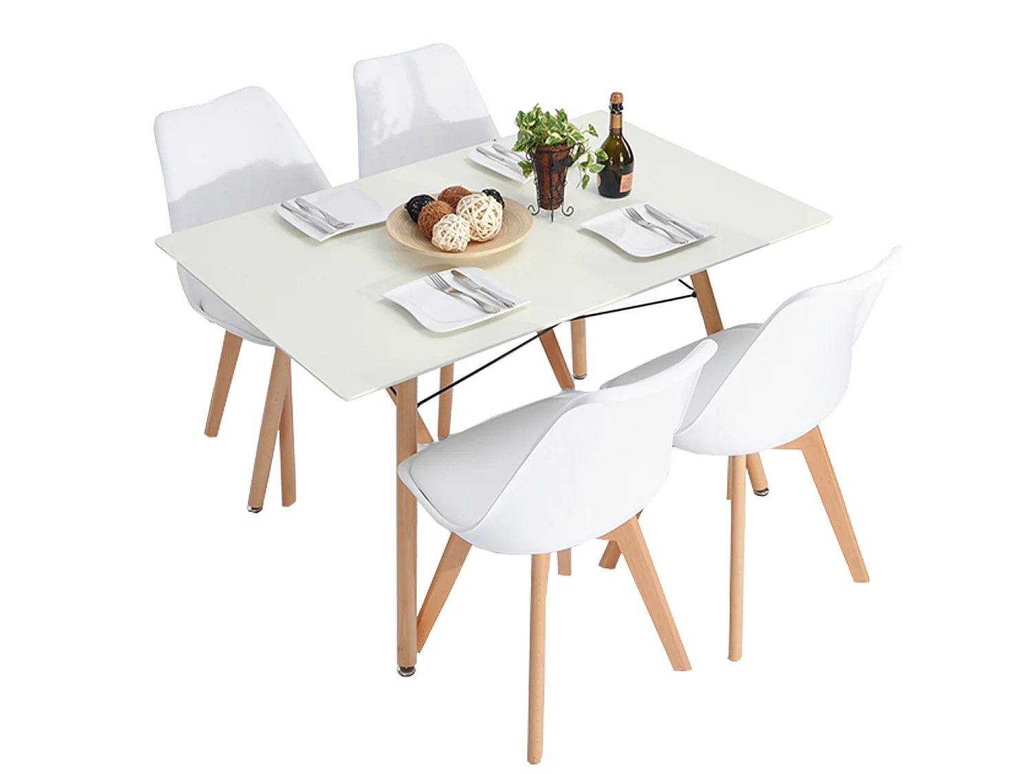 Table de salle à manger style scandinave et industriel blanc et bois LONDON SLIM