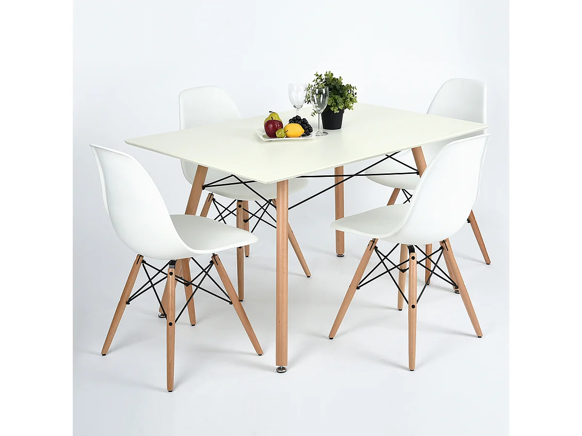 Table de salle à manger style scandinave et industriel blanc et bois LONDON SLIM