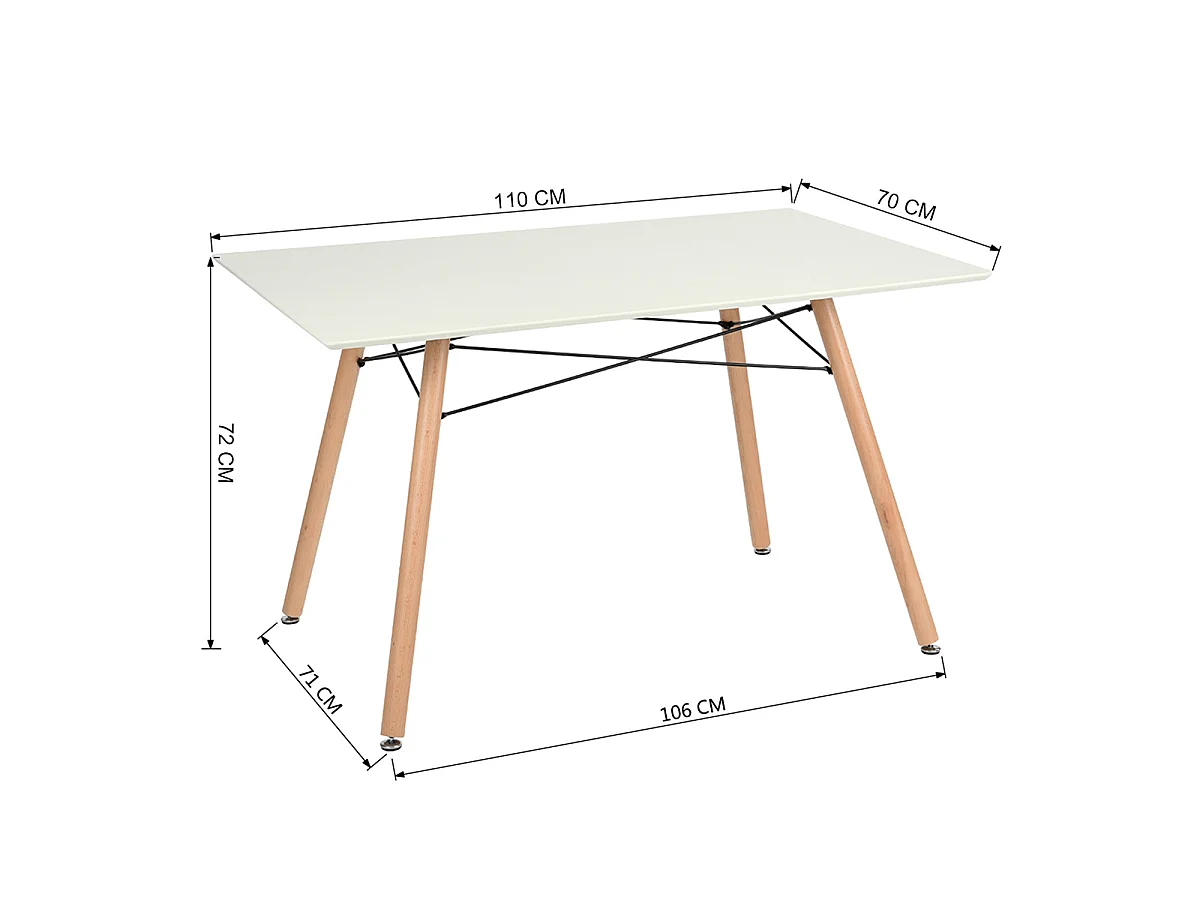 Table de salle à manger style scandinave et industriel blanc et bois LONDON SLIM