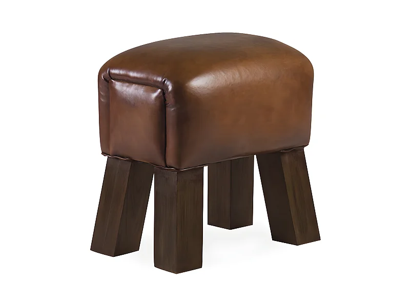 Tabouret rectangulaire en cuir marron