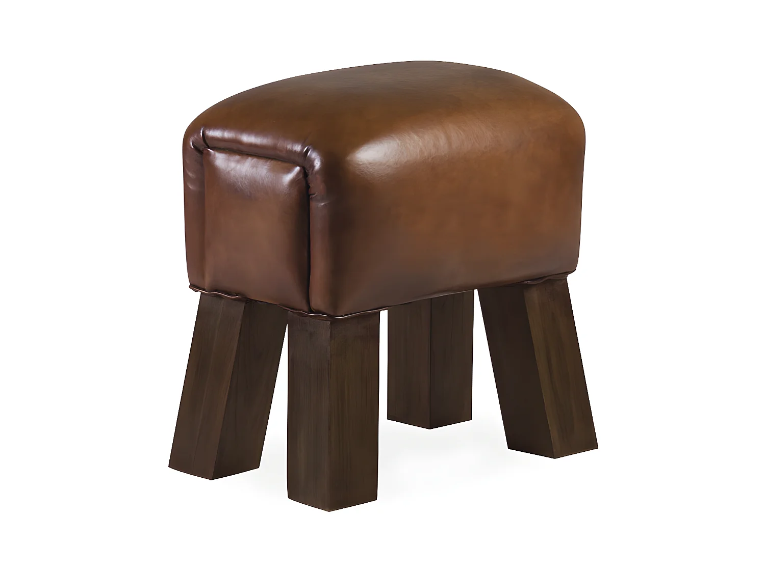Tabouret rectangulaire en cuir marron
