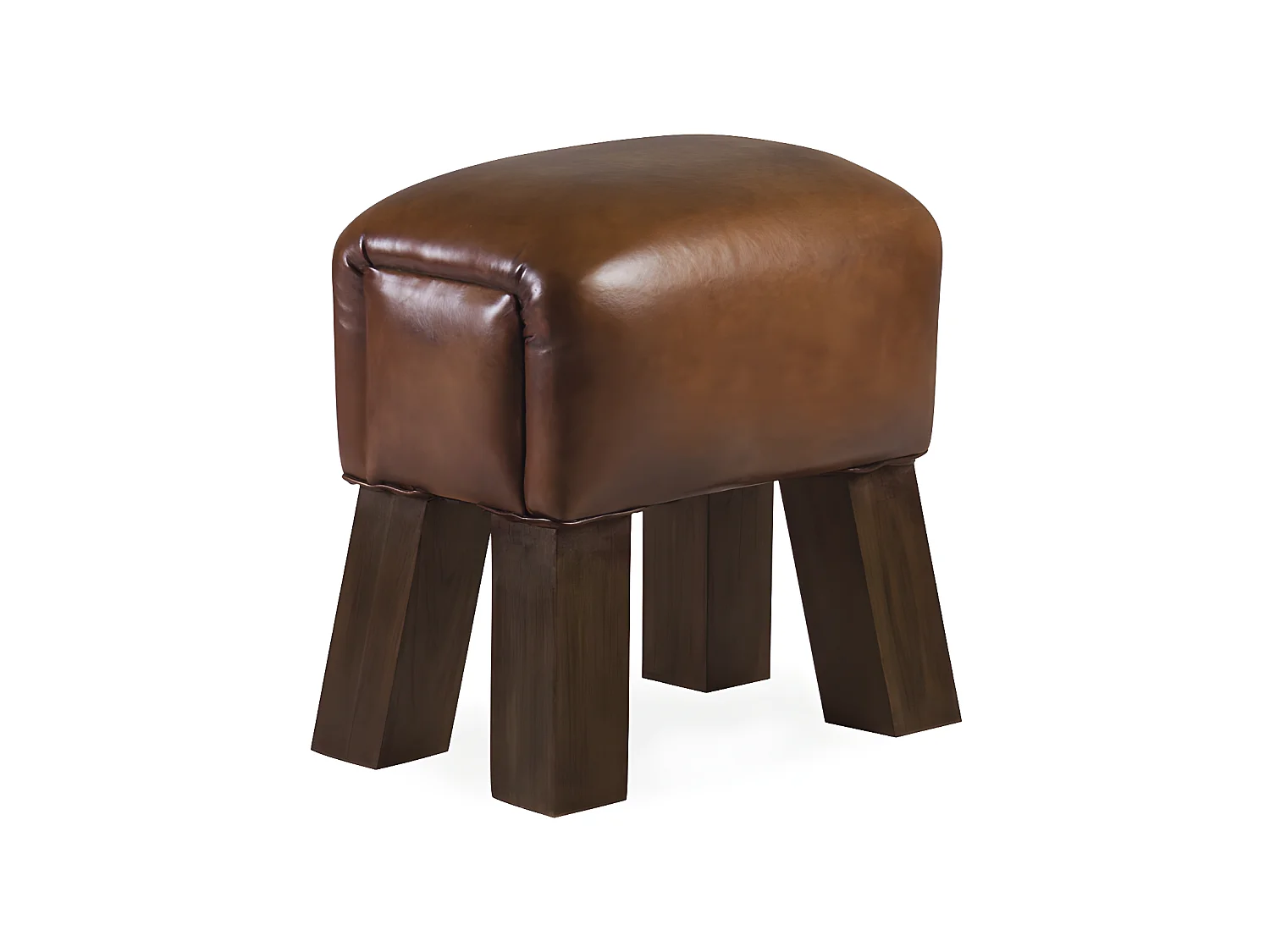 Tabouret rectangulaire en cuir marron
