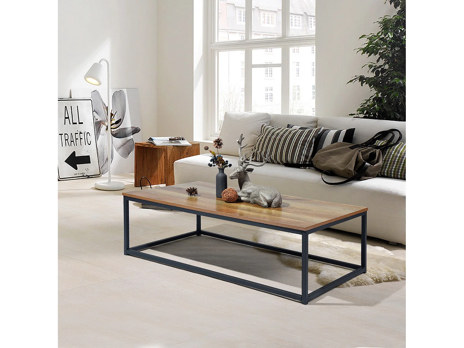 Table basse rectangulaire style industriel métal et bois FACTO COFFEE TABLE DARK WOOD B