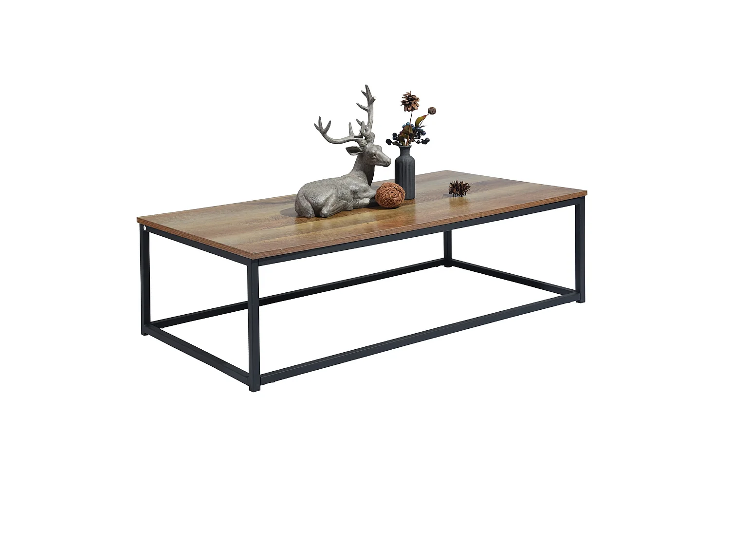 Table basse rectangulaire style industriel métal et bois FACTO COFFEE TABLE DARK WOOD B