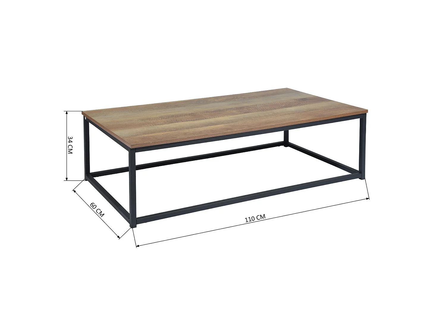 Table basse rectangulaire style industriel métal et bois FACTO COFFEE TABLE DARK WOOD B