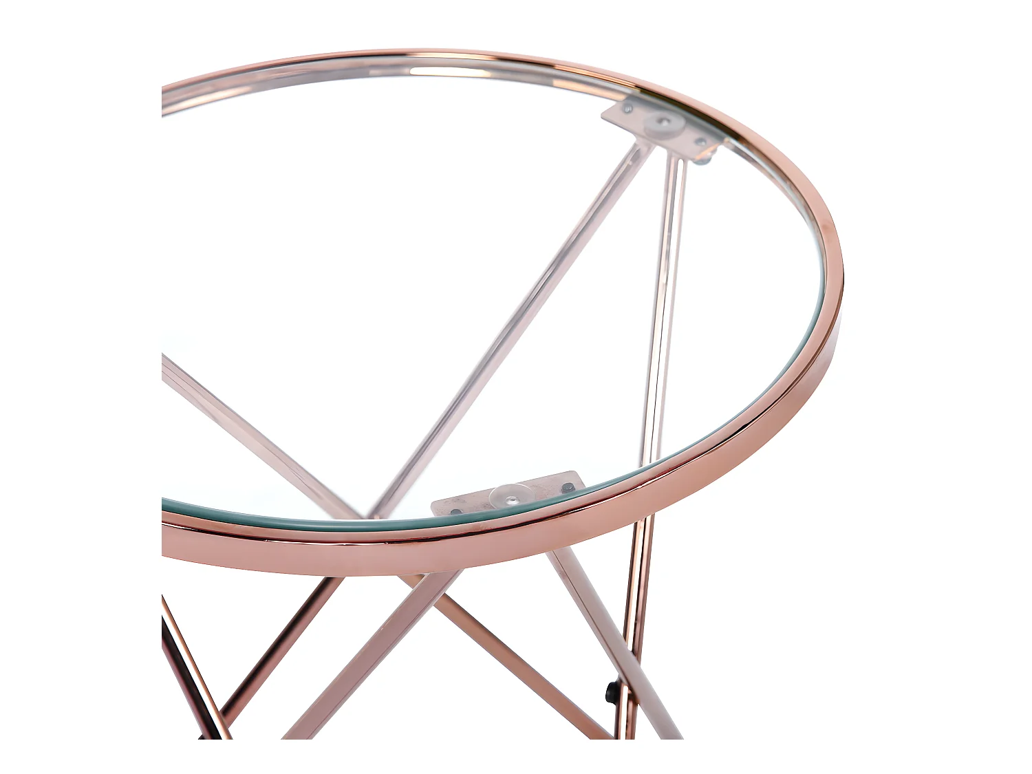URBAN MEUBLE  Mesa auxiliar redonda de vidrio templado con estructura rosa, estilo moderno