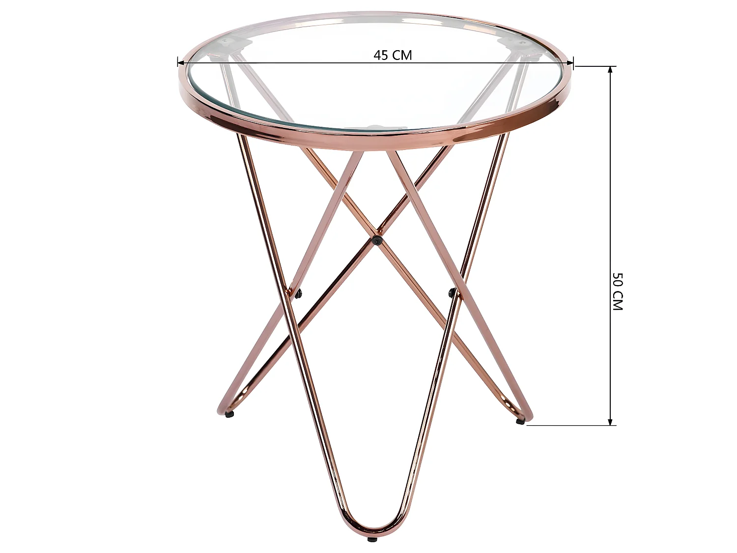 Tavolino rotondo in vetro temperato gambe in metallo oro rosa CANALES PICCOLA GAMBA ORO