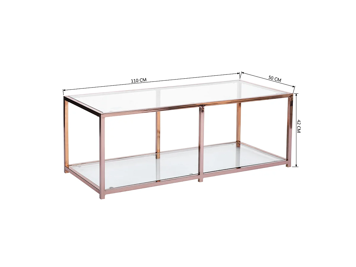 Table basse salon en verre et en métal rose JUSTIN GOLD LEG