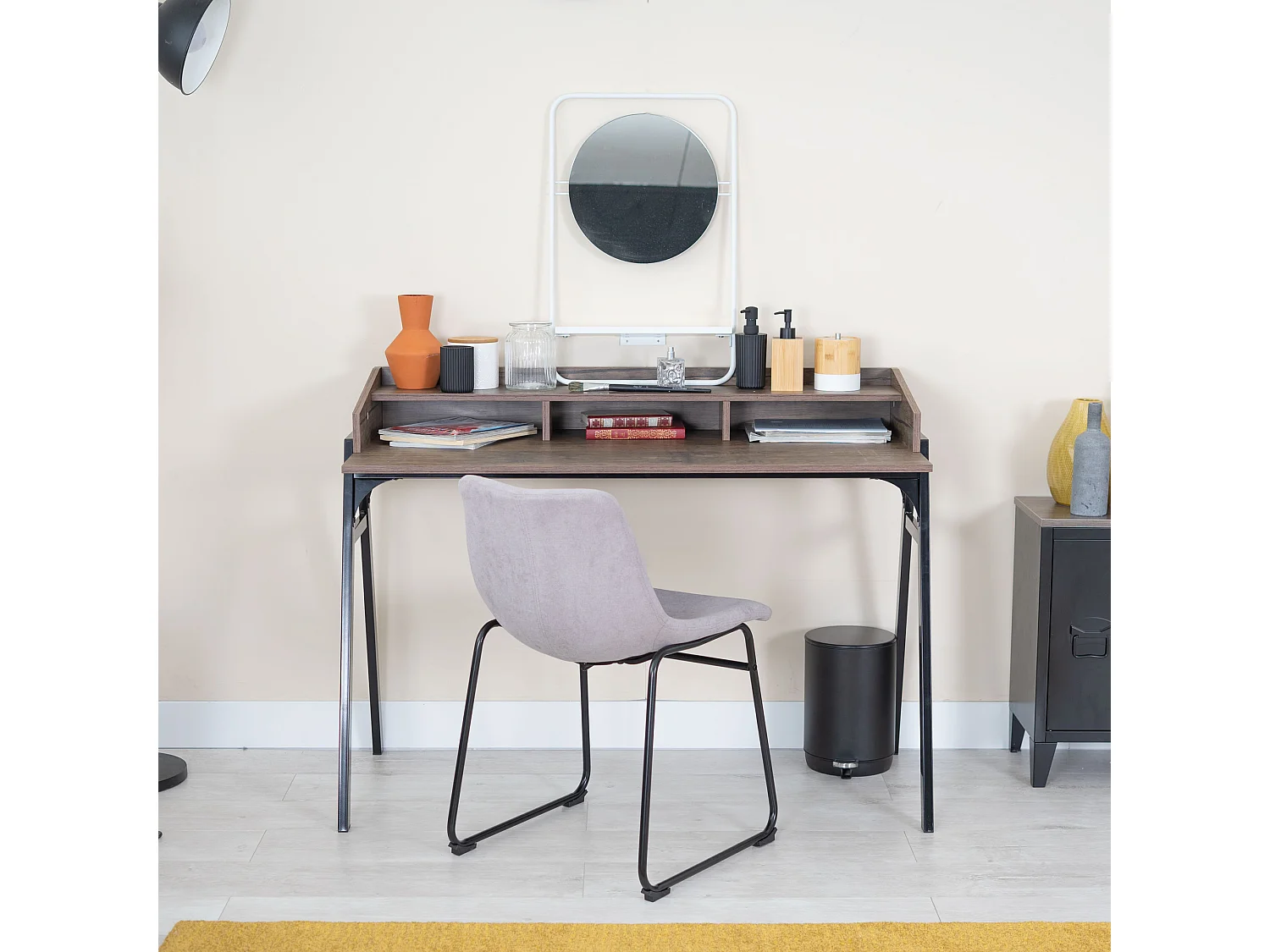 Bureau d'ordinateur avec rangement en bois et métal noyer BOOKER