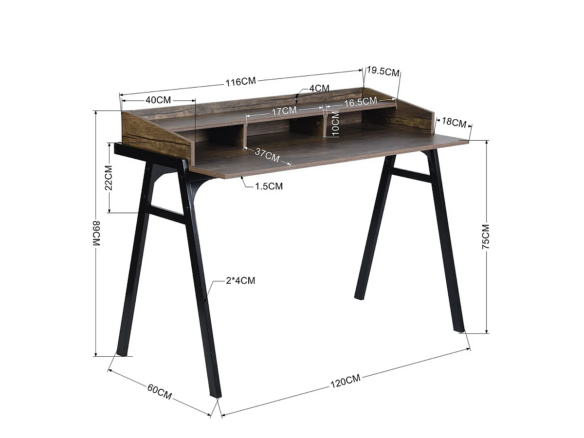 Bureau d'ordinateur avec rangement en bois et métal noyer BOOKER