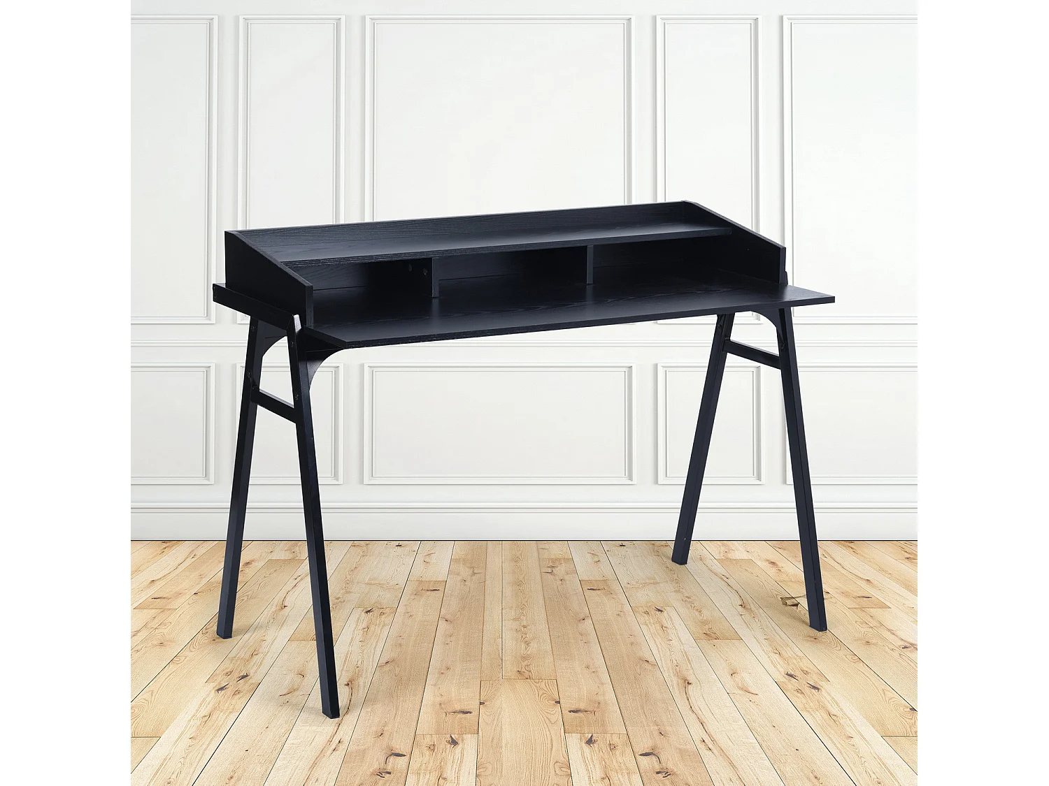 Bureau d'ordinateur avec rangement en bois et métal noir BOOKER BLACK WALNUT