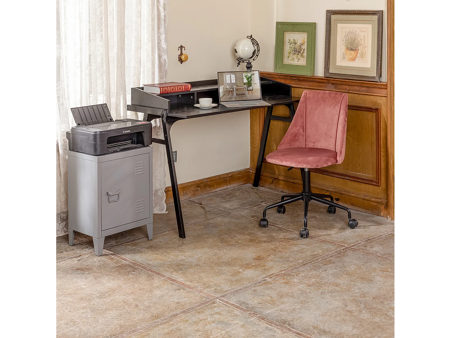 Bureau d'ordinateur avec rangement en bois et métal noir BOOKER BLACK WALNUT