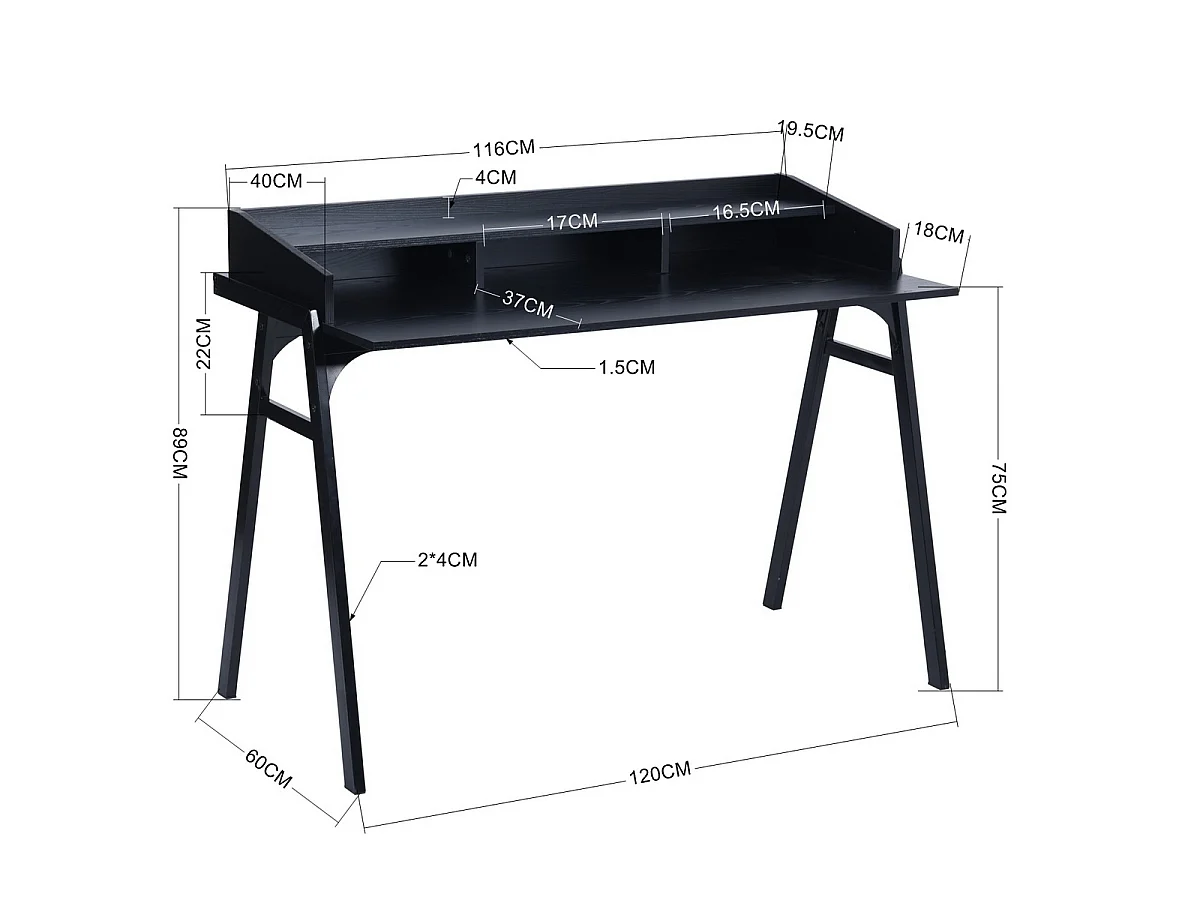 Bureau d'ordinateur avec rangement en bois et métal noir BOOKER BLACK WALNUT
