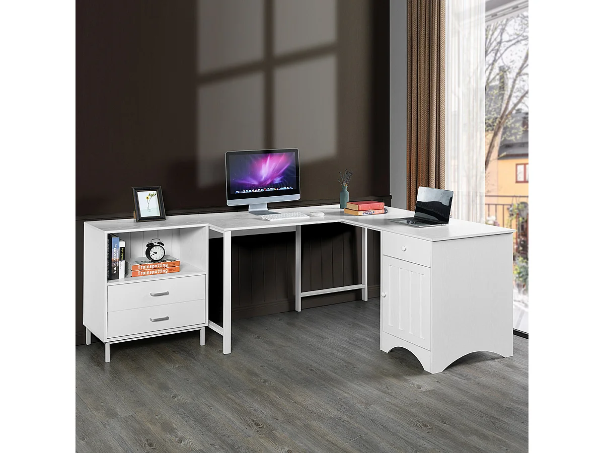 Bureau d'angle en bois de blanc avec étagère intégrée ordinateur/pc IRELAN
