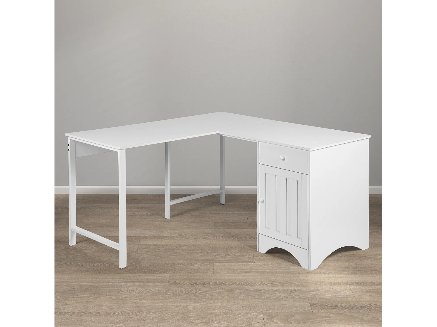 Bureau d'angle en bois de blanc avec étagère intégrée ordinateur/pc IRELAN