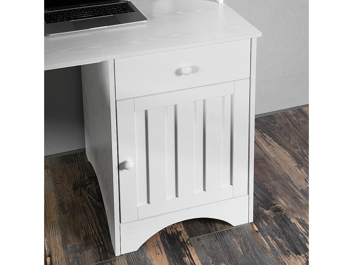 Bureau d'angle en bois de blanc avec étagère intégrée ordinateur/pc IRELAN