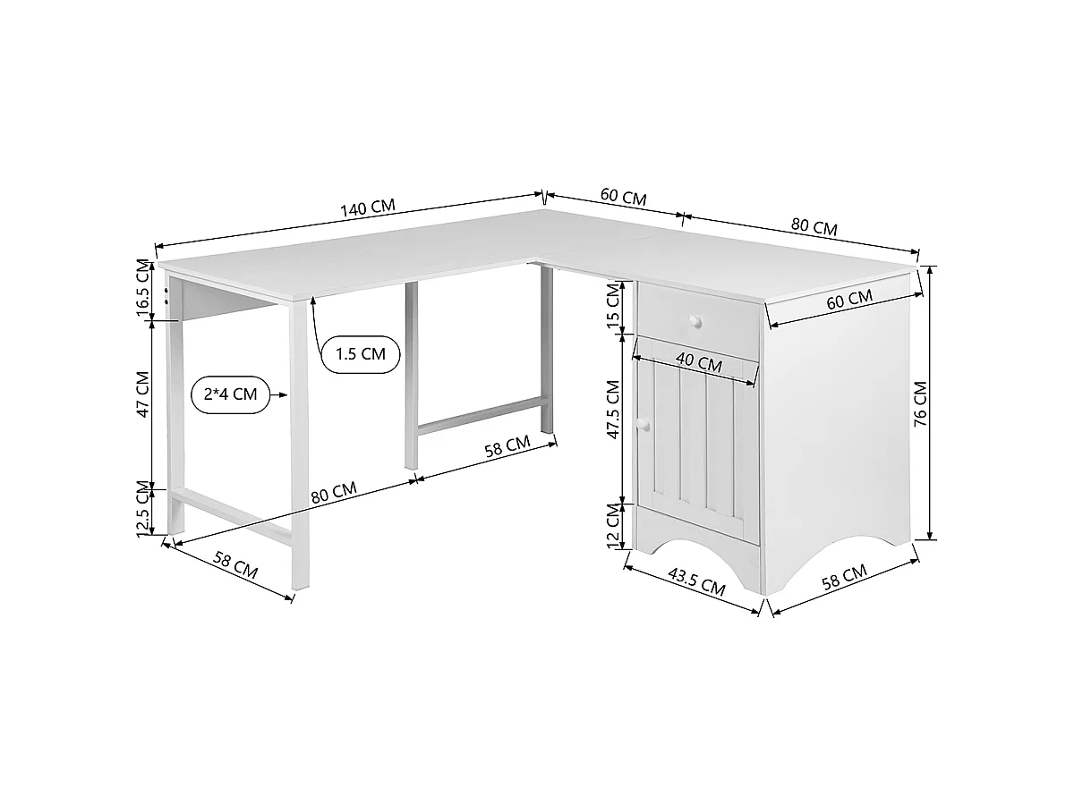 Bureau d'angle en bois de blanc avec étagère intégrée ordinateur/pc IRELAN