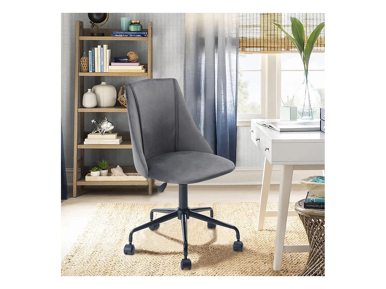 Silla operativa regulable en altura con acolchado y respaldo en esponja azul GRIS CIAN