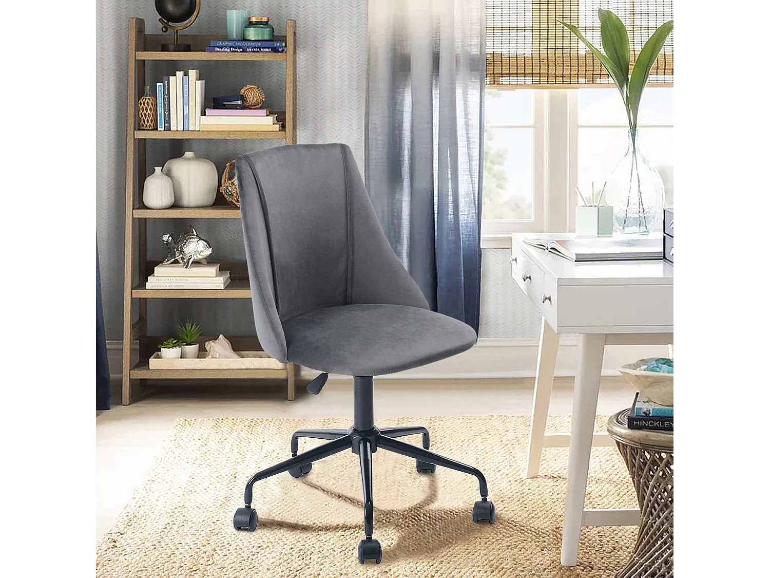 Silla operativa regulable en altura con acolchado y respaldo en esponja azul GRIS CIAN