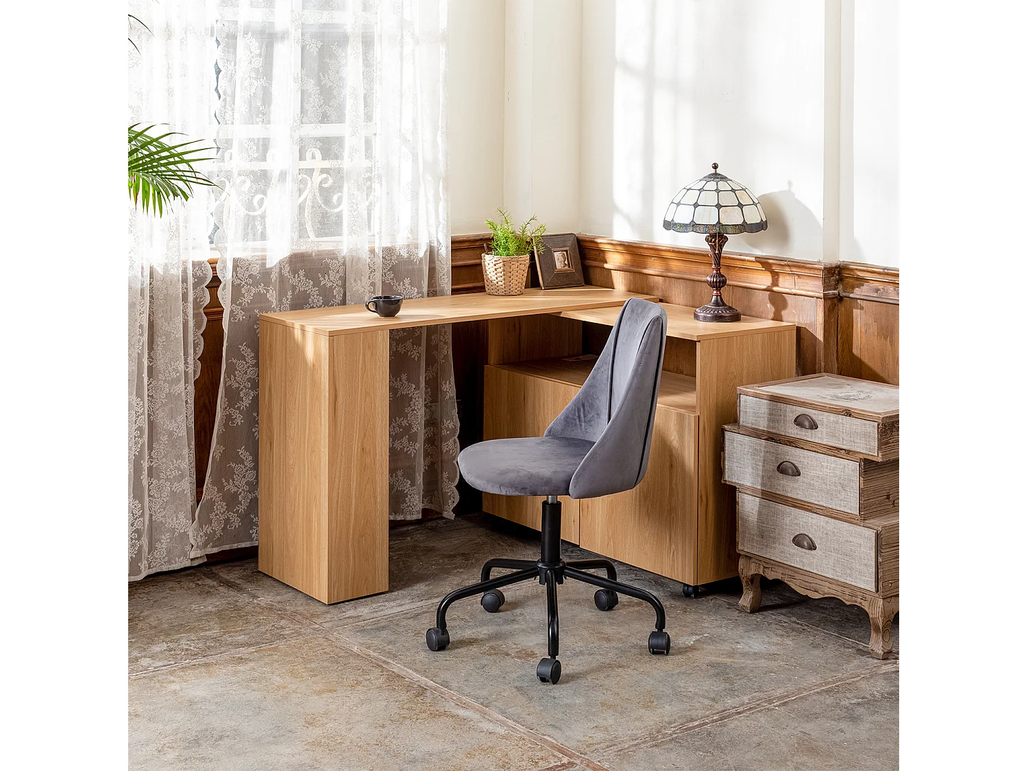 Silla operativa regulable en altura con acolchado y respaldo en esponja azul GRIS CIAN