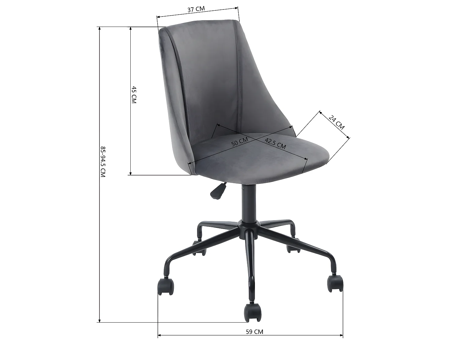 Silla operativa regulable en altura con acolchado y respaldo en esponja azul GRIS CIAN